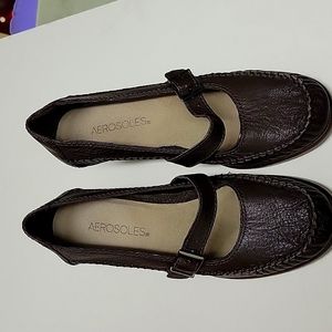 Womens Brown Leather Barrel of Fun Aerosoles size 6B Wegde Shoes